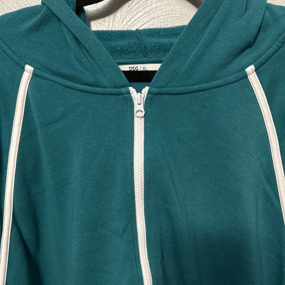 DSG Full Zip Oversized Cropped Teal w/ White Accents Hoodie Size Various 0328 - Picture 2 of 8